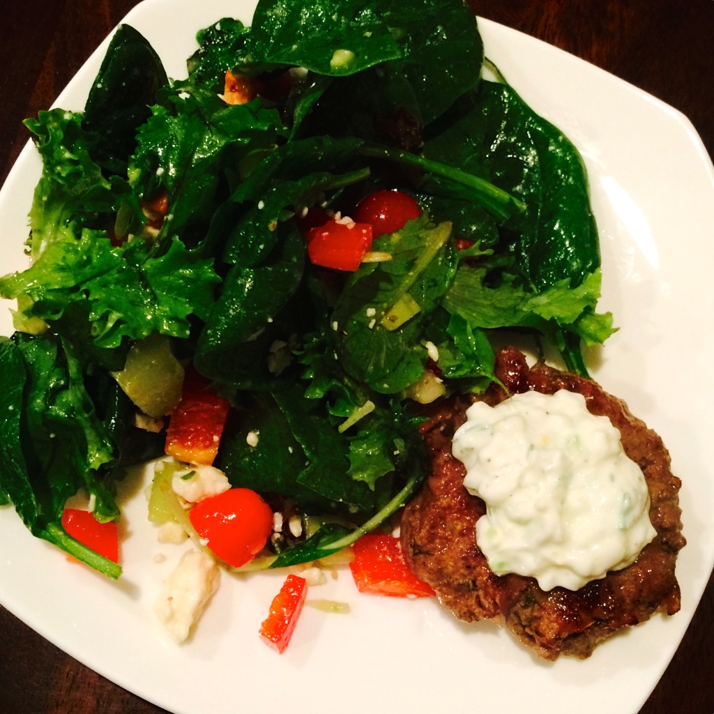 Lamb burger Greek salad3