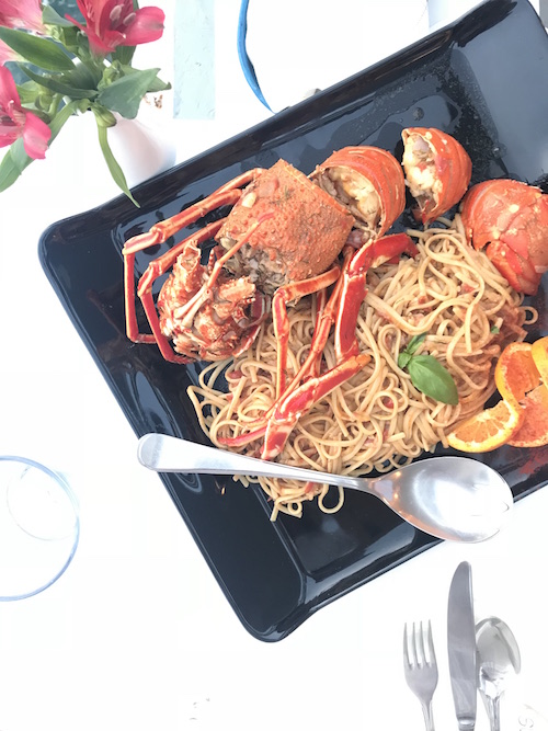 Lobster Pasta Sunset Taverna Oia Santorini
