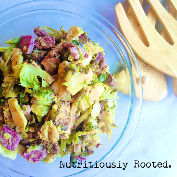Chilled Brussels Sprout and Sweet Potato Salad [+ Creamy Tahini Dressing]