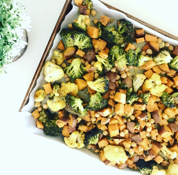 Turmeric and Herb Roasted Sweet Potatoes, Veggies and Chickpeas